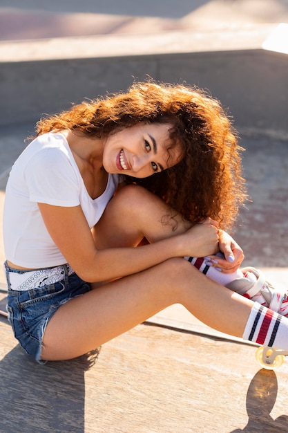 High angle beautiful girl smiling