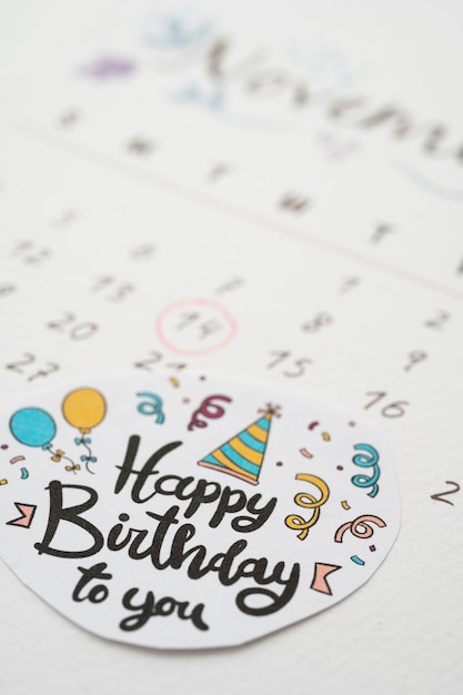 High angle of birthday memo added in vibrant calendar