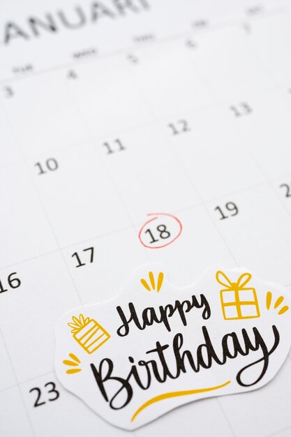 High angle of birthday memo added in vibrant calendar