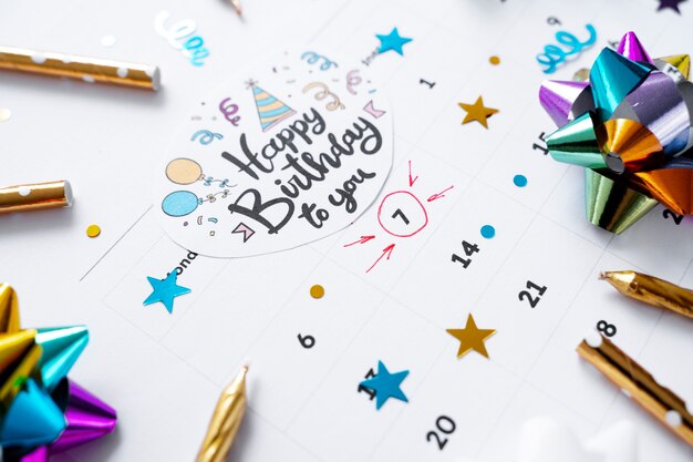 High angle of birthday memo added in vibrant calendar