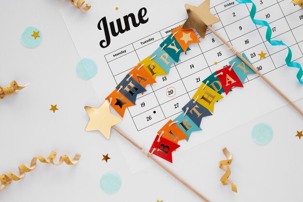 High angle of birthday memo added in vibrant calendar