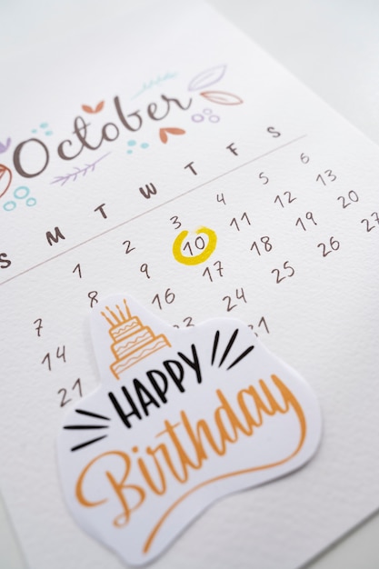 High angle of birthday memo added in vibrant calendar