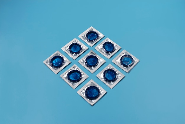 Free Photo high angle blue condoms arrangement