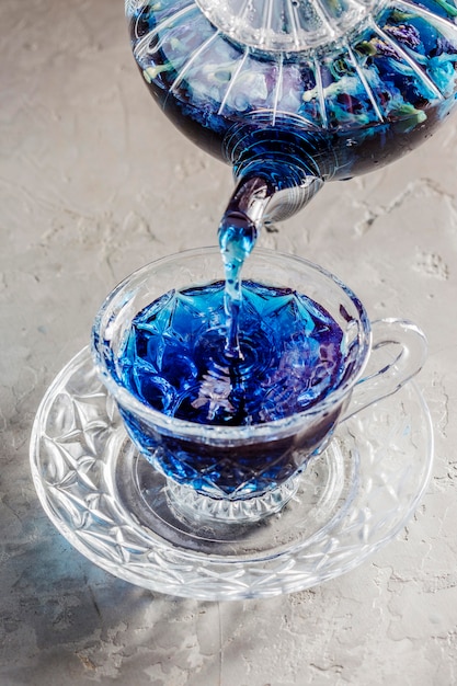 Free photo high angle of blue tea concept