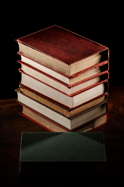 Free photo high angle books stack arrangement