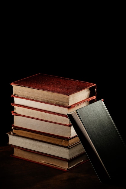 High angle books stack assortment