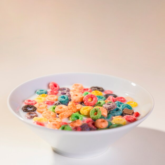 High angle bowl on table with cereals