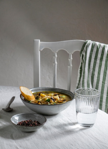 Free Photo high angle bowl with food on table