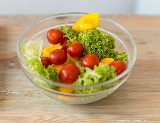 High angle bowl with salad