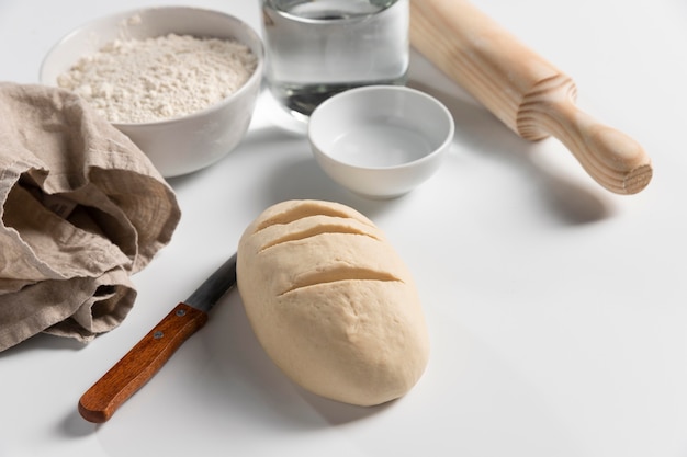 High angle of bread dough with ingredients