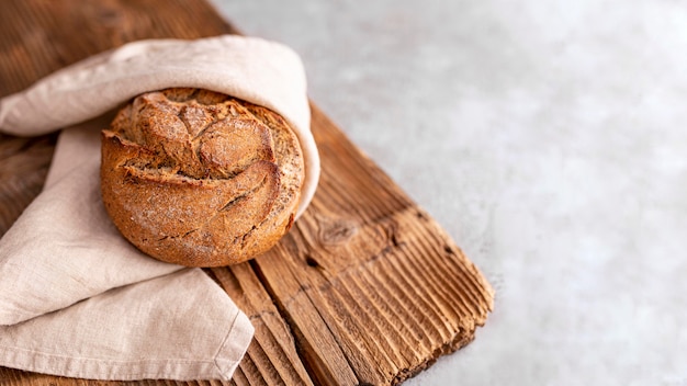 High angle bread with pastel towel