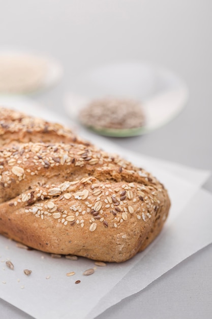 High angle bread with seeds