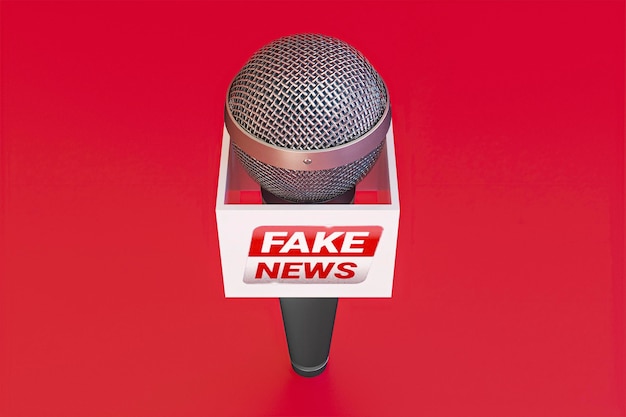 Free Photo high angle of broadcasting microphone with fake news