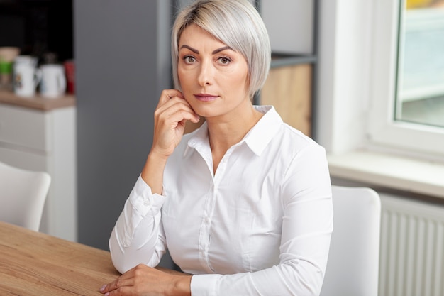 High angle business woman at office