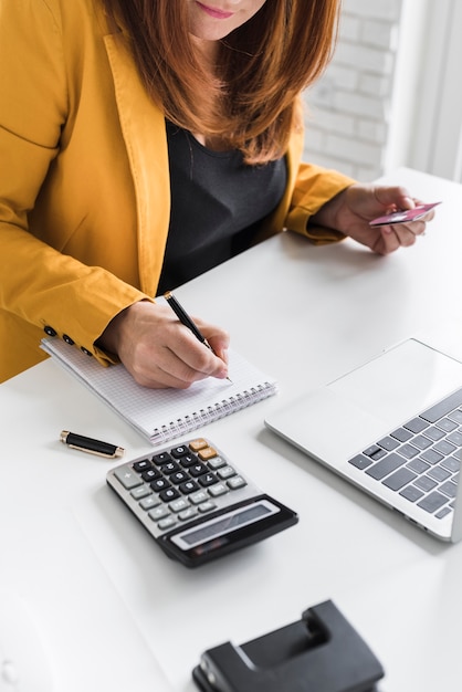 High angle business woman at office