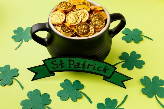 Free Photo high angle cauldron with gold st patrick