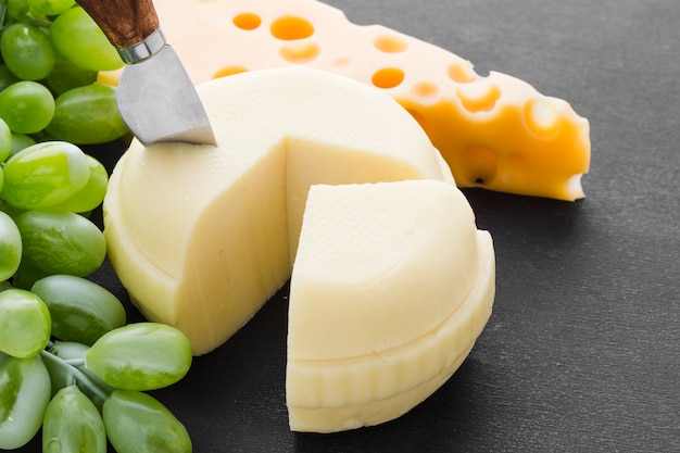 High angle cheese with knife