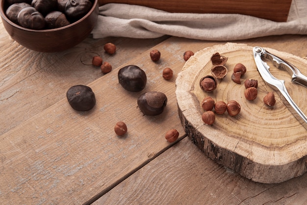 Free Photo high angle of chestnuts concept