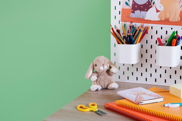 High angle of children's desk with organizer