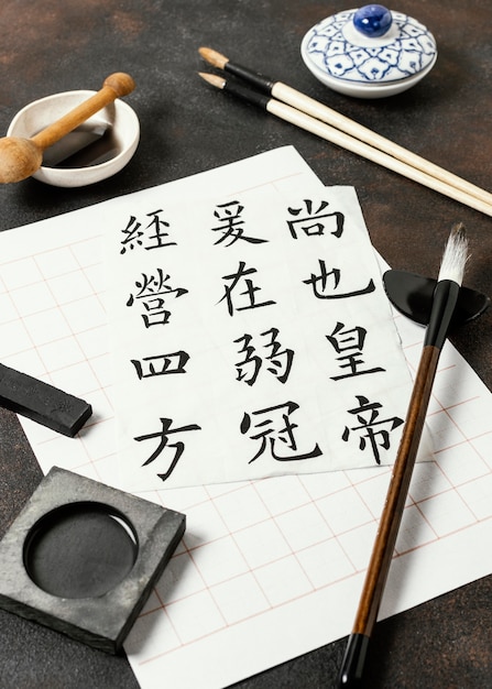 Free Photo high angle chinese ink elements arrangement