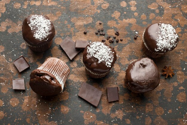 High angle of chocolate desserts