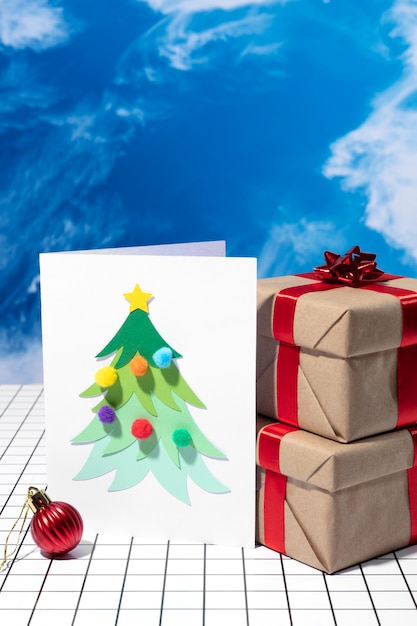 Free Photo high angle christmas presents and tree