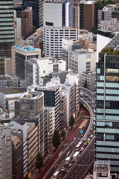 Free Photo high angle city landscape with tall buildings