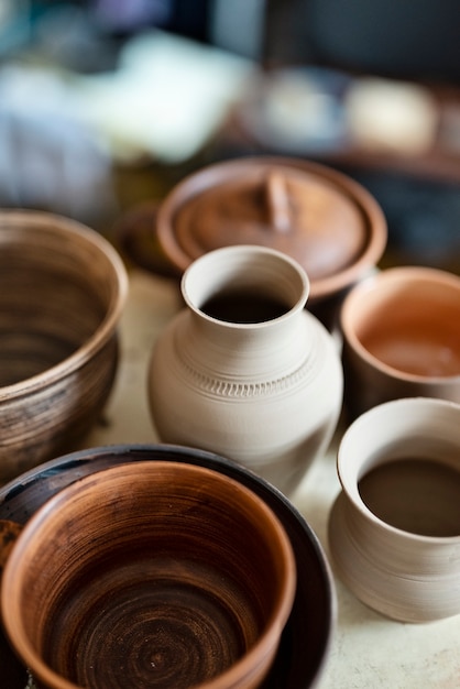 High angle clay pots arrangement