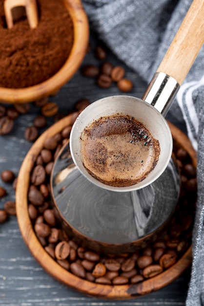 High angle of coffee on table