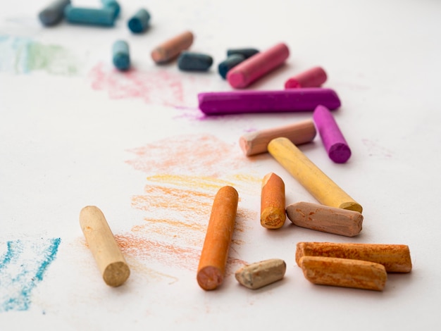 High angle of colorful chalk