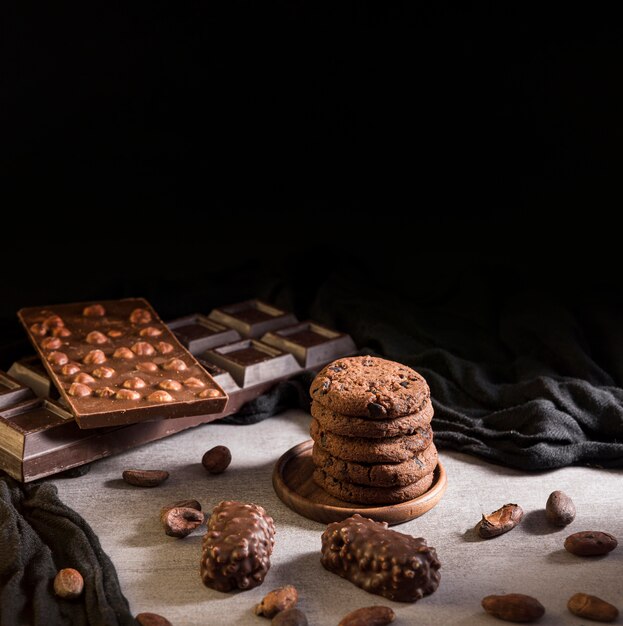 High angle cookies and chocolate sweets