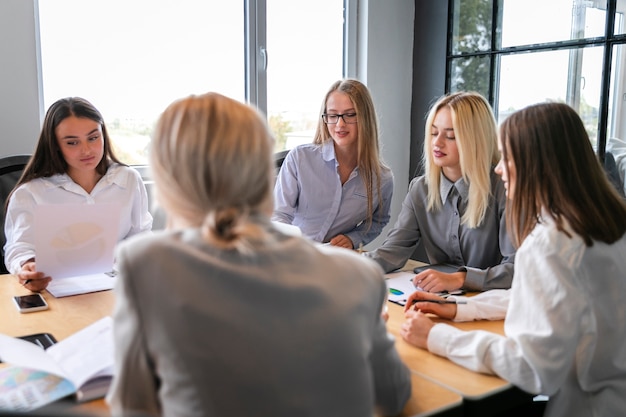 High angle corporate team meeting