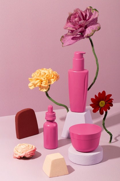 Free Photo high angle cosmetic containers arrangement