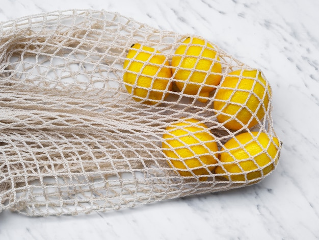 High angle cotton net bag with lemons