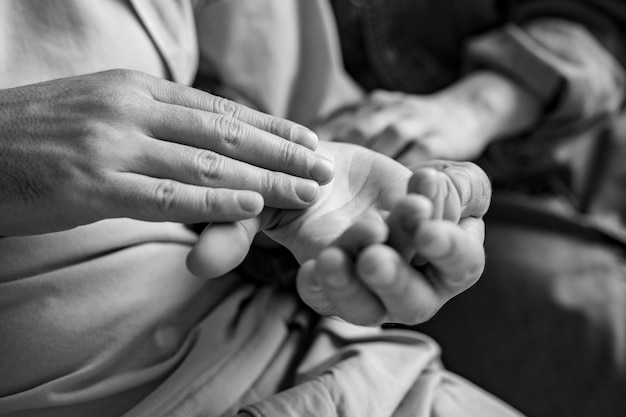 Free Photo high angle couple holding hands