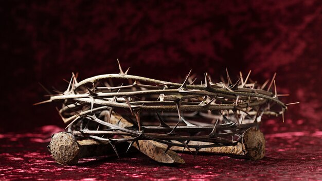 Free Photo high angle crown of thorns and rusty nails