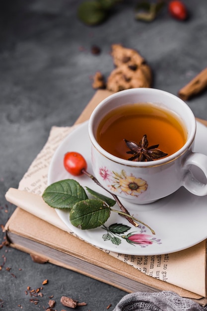 High angle cup with tea and star anise