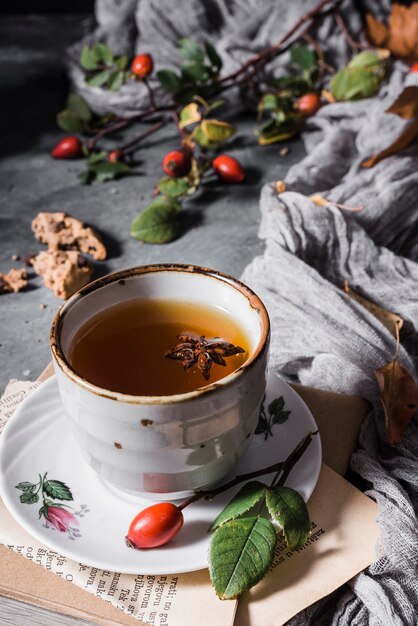 High angle cup with tea and star anise