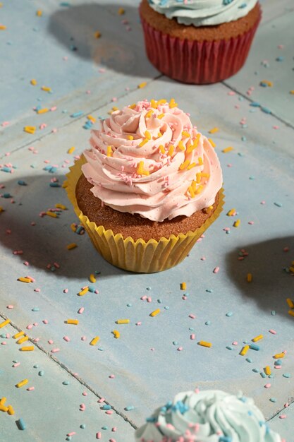 High angle cupcakes with glaze arrangement