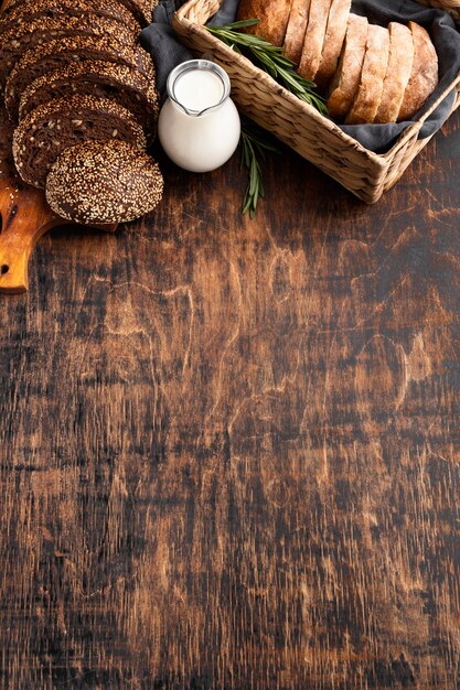 High angle of delicious bread with copy space