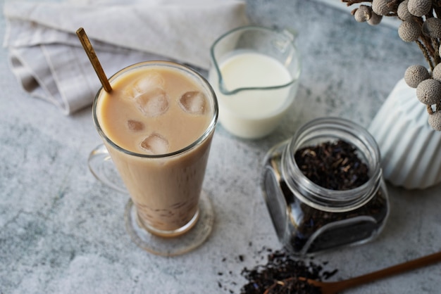 High angle delicious bubble tea cup