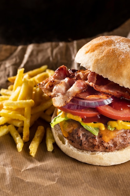 High angle delicious burger composition