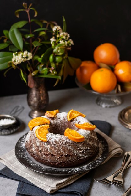 High angle of delicious chocolate cake concept