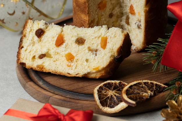 Free photo high angle delicious christmas panetton