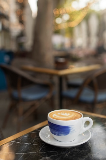 High angle delicious coffee on table