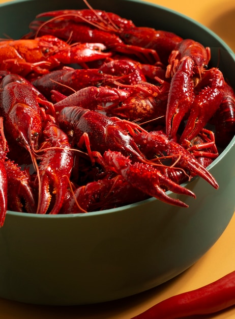 Free Photo high angle delicious crawfish still life