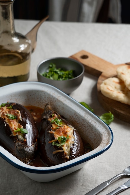 Free photo high angle delicious eggplants dish still life