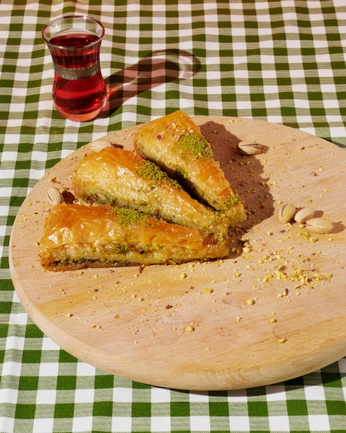 High angle delicious food on wooden board