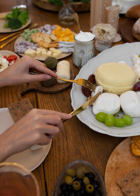 Free photo high angle delicious fresh cheese on table