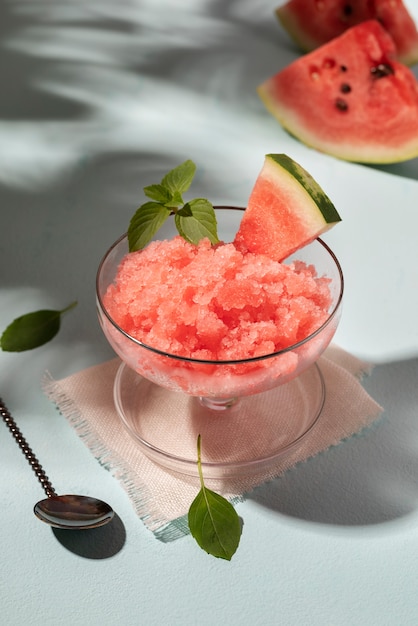 High angle delicious granita dessert with fruit